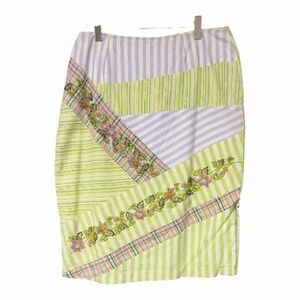 DOLCE APPAREL - Striped Floral Patchwork Skirt